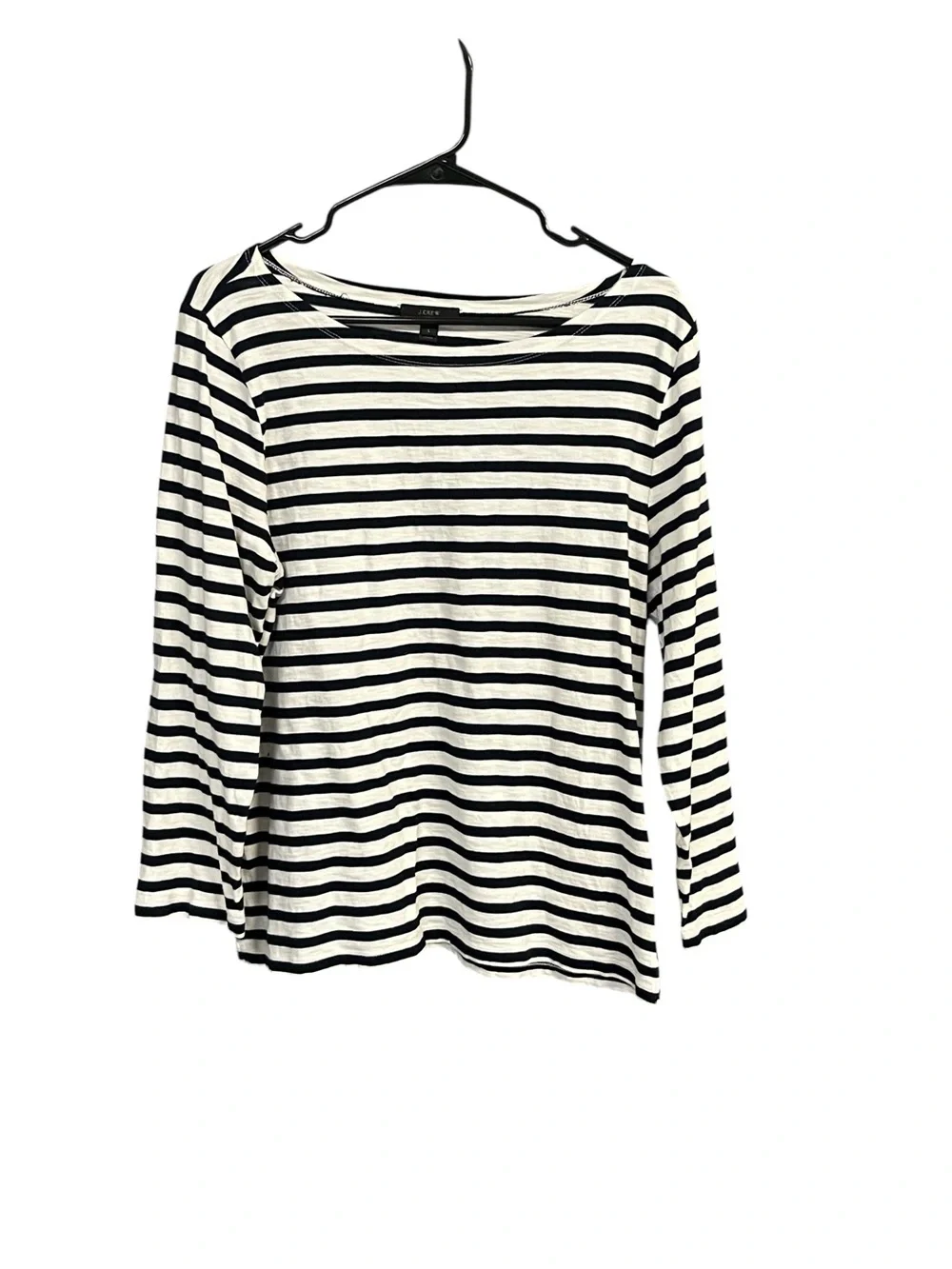J.Crew Striped Boatneck Top L Black White 100% Cotton Preppy Nautical